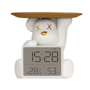 创意暴力熊时钟摆台式桌面钥匙收纳摆件客厅室内温度计家用礼物