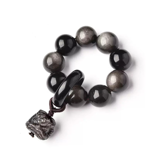 真品天然银曜石醒狮手捻14mm雕刻件戒指跑环绕指柔指尖把玩指手饰