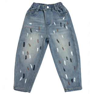 男童加绒牛仔裤子小脚浅蓝2025冬季新款宝宝小中大儿童潮流厚长裤