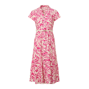 海青蓝 连衣裙夏女2025新款印花短袖立领女装高级设计海边裙子