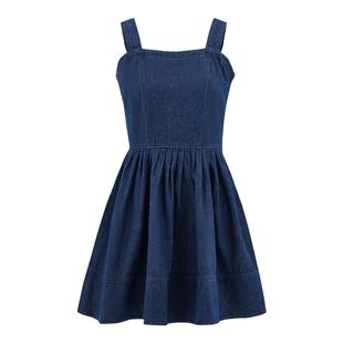 SLY 春季新品复古丹宁港风捏褶牛仔吊带连衣裙038HSL13-0091