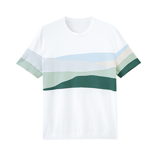 【旷野山间】日本冰丝凉感纱线 ADF嵌花工艺圆领短袖T恤衫 DAT988