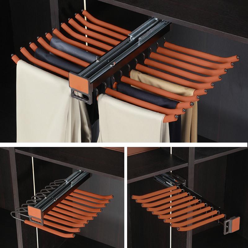 防滑裤架伸缩衣柜家用内置滑轨抽拉式柜内顶侧装拉篮多功能裤抽架