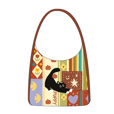 尼睿可爱拼贴小猫单肩包