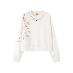 NOISY TEDDY26年春季新款可爱印花女士圆领套头长袖卫衣甜美清新