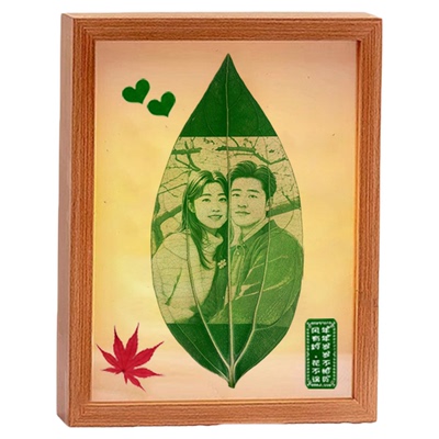 树叶雕刻照片生日礼物送女生