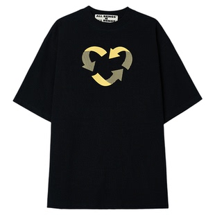 ALL BEINGS2025SS夏季新款循环爱心黑色大廓形宽松短袖T恤女