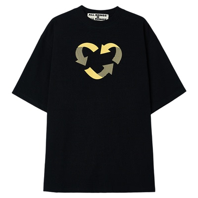 ALL BEINGS2025SS夏季新款循环爱心黑色大廓形宽松短袖T恤女