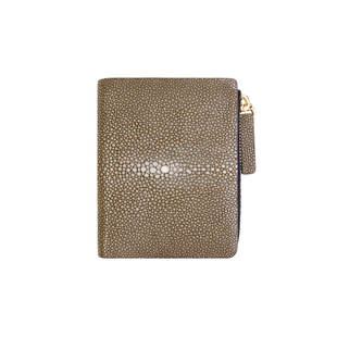 聚变手工皮具高端定制珍珠鱼皮半拉链相框卡位经典竖款真皮短钱包