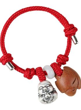 圣诞节儿童本命年手链足银佛蚕丝