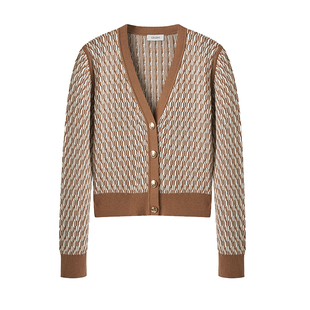 CRUSH Collection冬季新款时尚气质棉羊绒混纺双色女装针织开衫