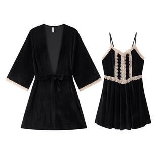 乐姿梦情侣睡衣秋冬季金丝绒女性感吊带裙睡袍高级感男套装家居服