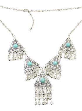 波西米亚仿松石流苏项链复古