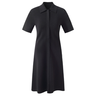 直降5折|歌莉娅黑色衬衫领连衣裙女春季厅里厅气的裙子