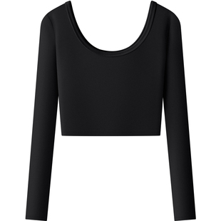 露脐短款长袖上衣洋气打底衫女收腰漏锁骨高腰美背时尚t恤超短款