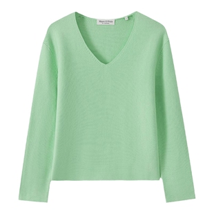 Marc O'Polo/MOP 春季新款时尚V领下摆开叉套头宽松落肩针织衫女