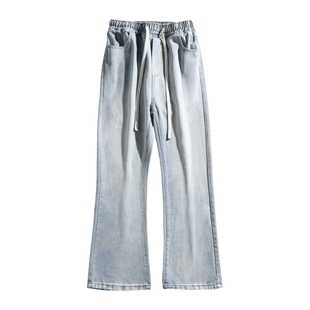 班尼路SK美式高街微喇叭牛仔裤男秋冬季加绒窄版松紧腰学生长裤YS