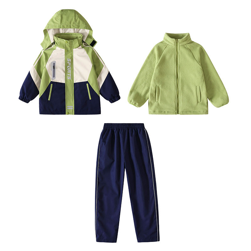 小学生冲锋衣校服秋冬季可拆卸运动班服三合一加厚幼儿园园服套装