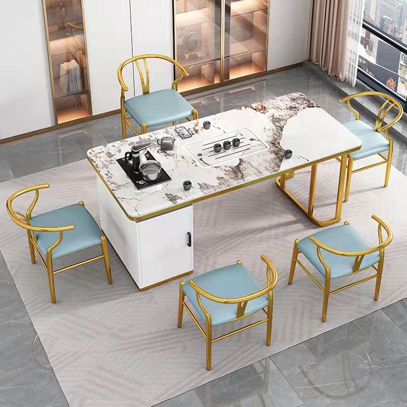 新款轻奢岩板功夫茶桌椅组合简约现代客厅阳台办公套装一体泡茶桌