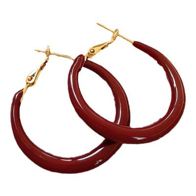 复古红色滴釉大圆圈耳环气质耳饰