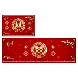 中式喜字结婚地垫红色喜庆入户门垫卧室床边地毯新娘婚房门口脚垫