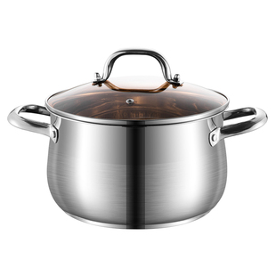 304不锈钢汤锅家用加厚电磁炉燃气灶适用2021新款烧熬汤双耳小锅