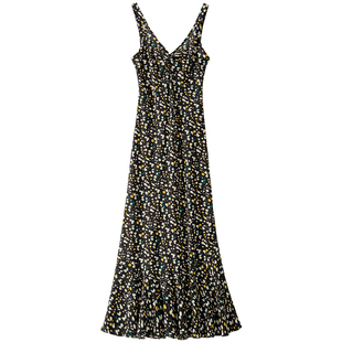 BANANA BABY2025年新款度假风法式茶歇碎花长裙女吊带V领连衣裙