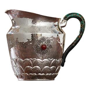 臻宝堂公道杯纯银9999公杯分茶器手工花丝莲花侧把300cc茶海公杯