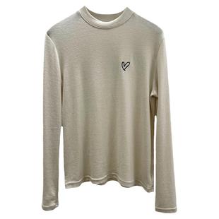 细米定制 JU柔糯弹力自发热保暖半高领打底衫长袖爱心刺绣T恤女冬