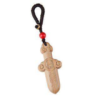 肥城老桃木剑紫微讳七星剑太极宝剑儿童成人随身钥匙扣木雕吊坠