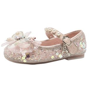 他她童鞋女童公主鞋春季新款单鞋艾莎女宝宝儿童小女孩闪闪水晶鞋