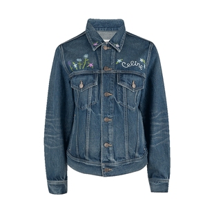 CELINE赛琳女保暖防寒刺绣衬衫领夹克牛仔外套女士2026秋冬新款