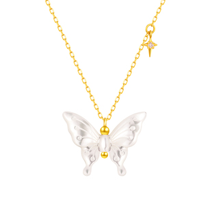 周大福SOINLOVE 凡尔赛花园月光蝴蝶18K金钻石项链情人节礼物