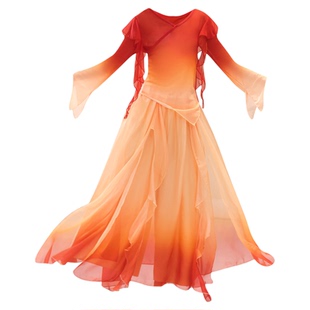 古典舞服装儿童飘逸红色纱衣中国舞演出服少儿古风仙气练功服套装