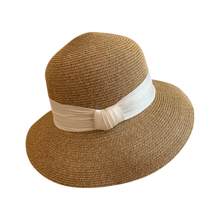 法式大帽檐草编渔夫帽女夏季大头围显脸小海边度假遮阳防晒草帽子