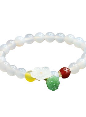 天然白玉髓手串玛瑙东陵玉连年有余莲蓬手链新中式民族风手饰品