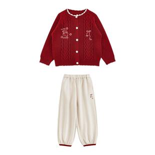 幼悠女童套装2026新款羊毛混纺保暖蓄热毛衣抗菌透气加绒针织长裤