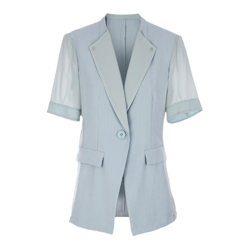 声雨竹专柜夏季新款西装外套女短款通勤短袖纯色百搭雅素气质休闲