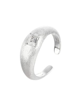 梵灵S925纯银拉丝指尖小方块戒指