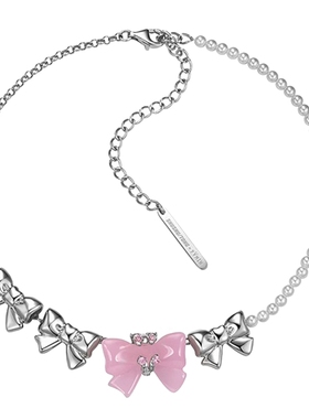 SHUSHUTONG矿石蝴蝶结珍珠项链