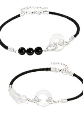 意中人情侣手链纯银男女一对情侣款平安扣情侣手绳纪念礼物送女友