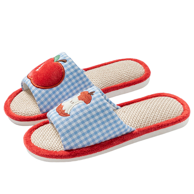 苹果亚麻拖鞋女春秋四季居家室内棉麻透气防滑静音地板家用情侣男