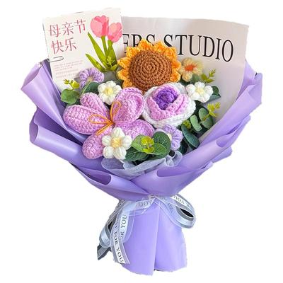 向日葵手工编织毛线花送妈妈母亲节生日礼物创意礼品针织花束成品