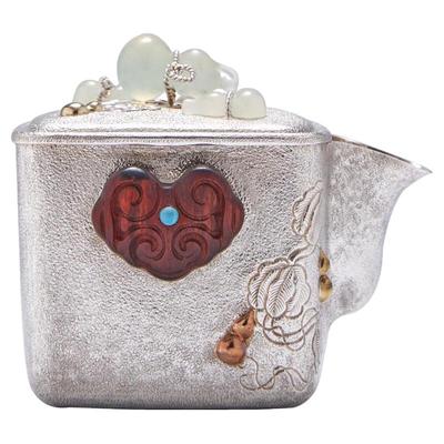 归银堂纯银999葫芦玉摘手抓壶