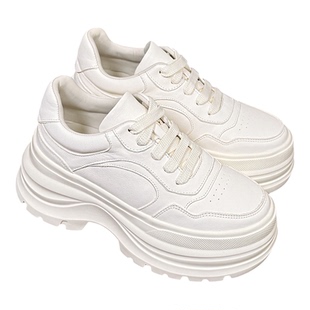 超轻真皮8cm厚底10公分内增高松糕小白鞋女款2026新款百搭老爹鞋