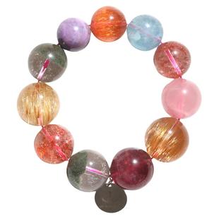 瓦萨比多宝手串天然马粉海蓝宝蔷薇金曜石绿幽灵彩色水晶手链女