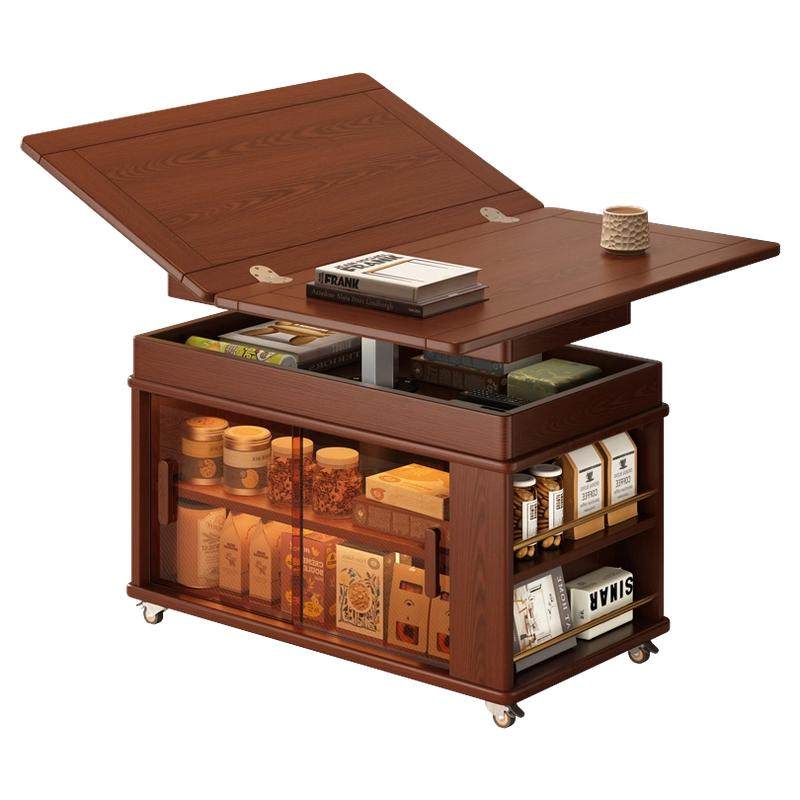 家逸可移动折叠茶几实木升降茶几客厅家用沙发边柜小户型边几茶桌