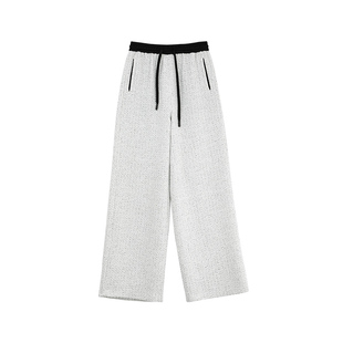 【商场同款】X--MOOM春秋新款运动慵懒风撞色腰头抽绳直筒长裤女
