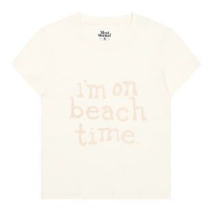 mostwanted 海滩标语印花竹节纹t恤女25春夏新款纯棉短袖上衣男