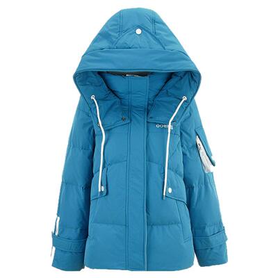 休闲风拼色连帽羽绒服